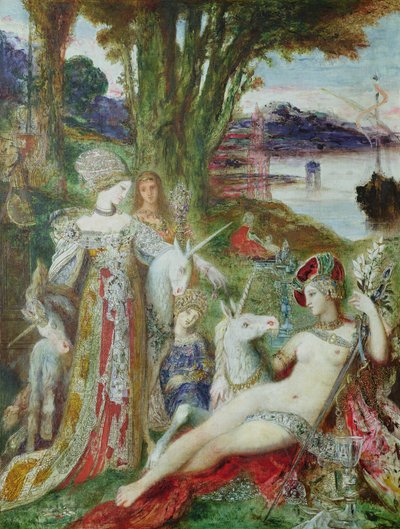 Jednorožci (olej na plátně) od Gustave Moreau