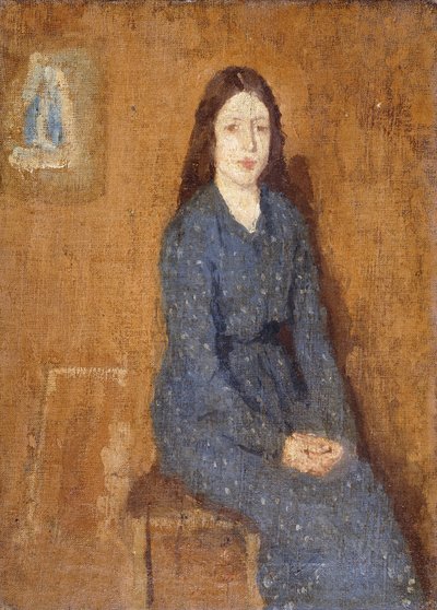 Sedící dívka ve strakatě modrých šatech, 1914-15 od Gwen John