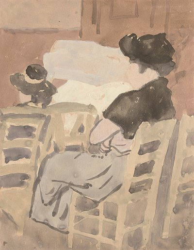 Žena a mladá dívka v interiéru kostela (akvarel na papíře) od Gwen John