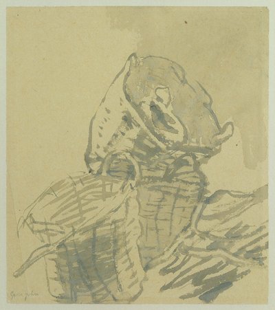 Rybářský košík (šedé mytí na papíře) od Gwen John
