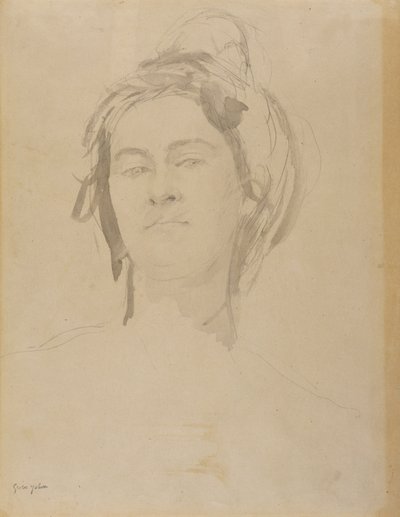 Hlava mladé ženy (tužka a wash na papíře) od Gwen John