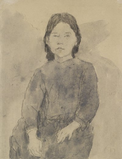 Sedící dívka (Marie Hamonet?) (uhl, šedá barva & tělová barva na šedém papíře) od Gwen John