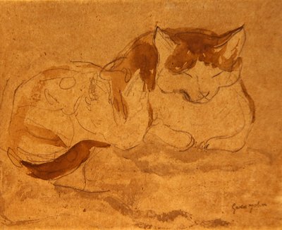 Spící kočka (tužka a akvarel na papíře) od Gwen John