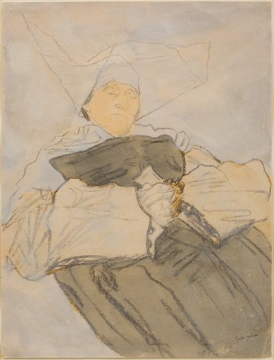 Spící jeptiška, asi 1916-18 (uhel, akvarel a kvaš) od Gwen John