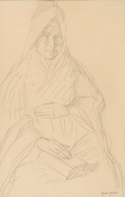 Studie pro Mere Poussepin sedícího u stolu, kolem roku 1915 od Gwen John