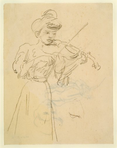 Stojící žena hrající na housle (tužka na papíře) od Gwen John