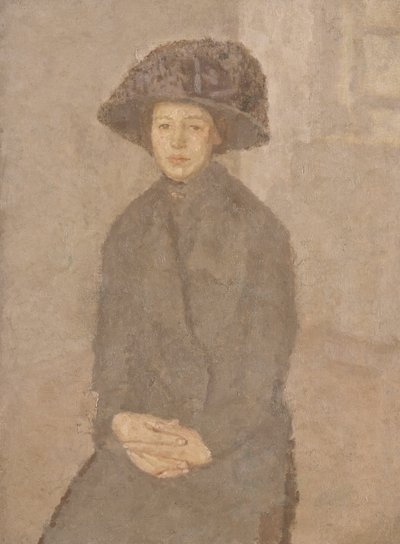 Mladá žena ve velkém klobouku, kolem 1917-25 (olej na plátně položeném na palubě) od Gwen John