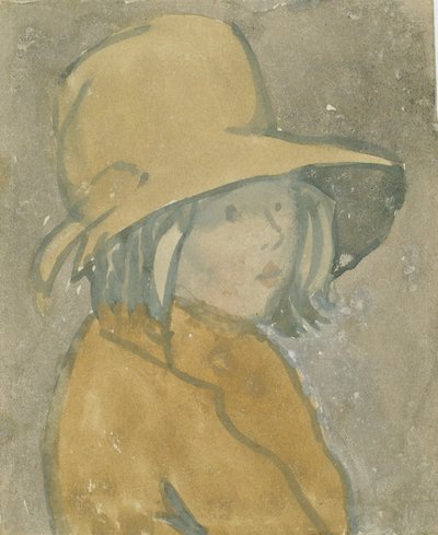 Mladá dívka v hnědém klobouku a kabátě (akvarel na papíře) od Gwen John