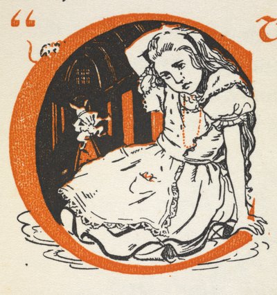 Osvětlené písmeno C s Alicí a Bílým králíkem uvnitř od Gwynedd M. Hudson