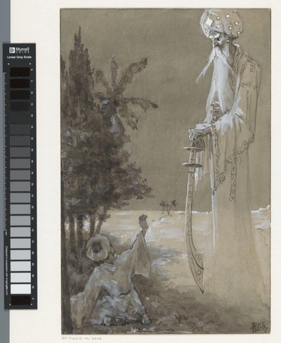 Vysoký muž s plnovousem shlíží na sedícího chlapce od H.C. Louwerse (signed by artist)
