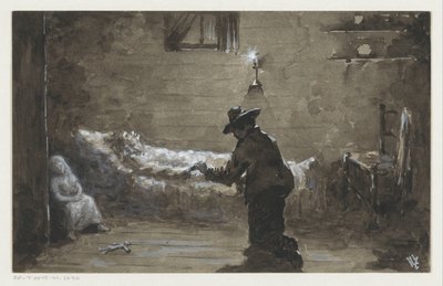 Muž klečí u postele ženy od H.C. Louwerse (signed by artist)