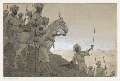 Válečníci na koních v pouštní krajině od H.C. Louwerse (signed by artist)