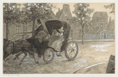 Dvě ženy v kočáru taženém koňmi od H.C. Louwerse (signed by artist)