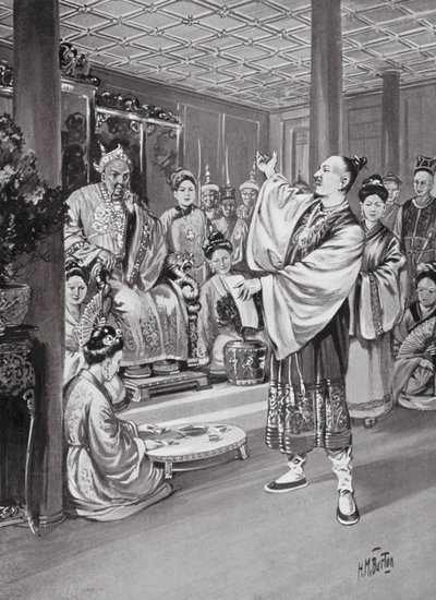 Li Po recituje před císařem (litografie) od H. M. (after) Burton