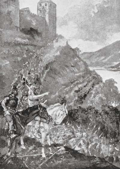 Teutoni a Keltové se spojují v úsilí o vyhnání Římanů z Galie (litografie) od H. M. (after) Burton