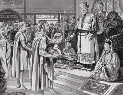 Čínský císař přijímá misi (litografie) od H. M. (after) Burton