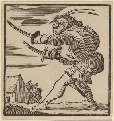 Hrbáč mávající dvěma meči od H. Numan after Jacques Callot