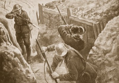 Vojín J. Hutchinson zastřelil dvě německé hlídky, když vedl útok na německý zákop od H. Ripperger