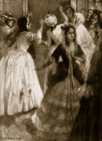 Dámy, které se dožadují vstupu do Sněmovny lordů, 1758, ilustrace z Hutchinsonovy Historie britského národa, cca 1923. od H. Tenison