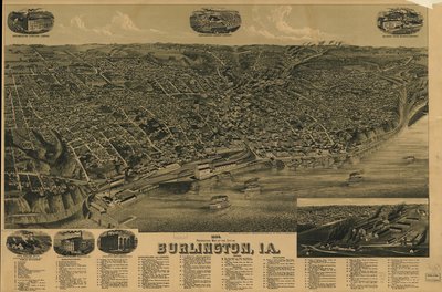 Perspektivní mapa města Burlington z roku 1889, Ia. LOC 75693230 od H. Wellge