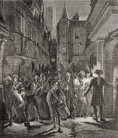 Paříž střežená lidmi, rytina Pannemaker-Ligny (rytina) od H. de la (after) Charlerie