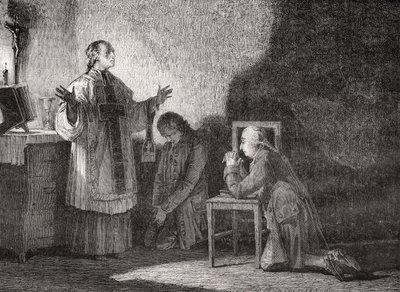 Ludvík XVI. (1754-93) při modlitbě před popravou od H. de la Charlerie