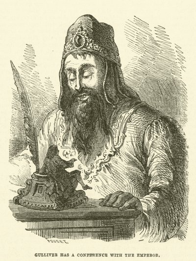 Gulliver má konferenci s císařem (rytina) od after Hablot Knight Browne