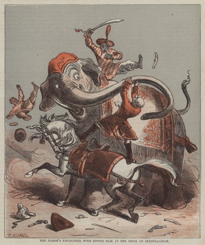 Baronovo setkání s Tippoo Saibem při obléhání Seringapatamu (barva litho) od after Hablot Knight Browne