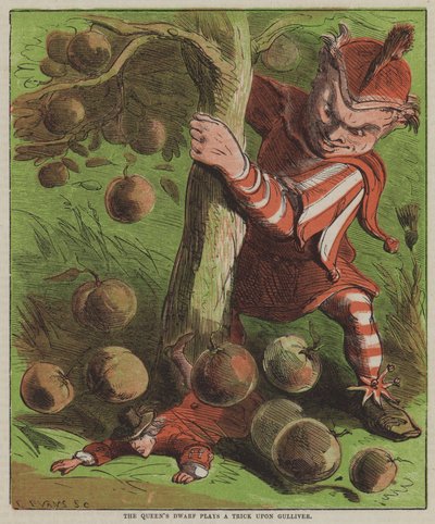 Královnin trpaslík hraje trik na Gullivera (barva lito) od after Hablot Knight Browne