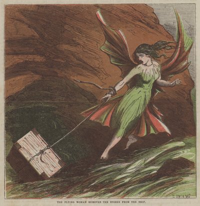 Létající žena odstraňuje zásoby z lodi (barva litho) od after Hablot Knight Browne