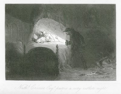 Straßen von London: Nathaniel Crosier, Esq, verbringt eine sehr unruhige Nacht (Stich) von Hablot Knight (1815-92) Browne