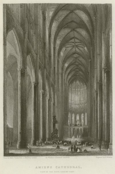 Katedrála v Amiens, pohled do lodi, východní pohled od Hablot Knight Browne