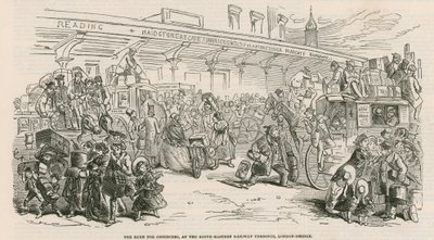 Velká stávka taxíků: Nával omnibusů na jihovýchodním nádraží, London Bridge od Hablot Knight Browne