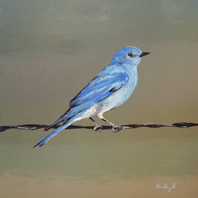 Štěpkovač, asi 2025 (olej na masonitu) od Hadley Rampton