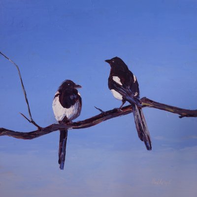 Tete-a-Tete, asi 2025 (olej na masonitu) od Hadley Rampton