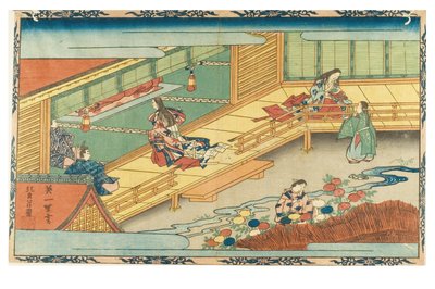 Dvorní scéna, asi 1830-1839 (dřevoryt na papíře) od Hanabusa Itcho