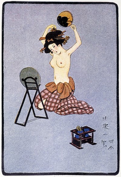 Mladá Japonka se svlékla z kadeřnictví - v ""Japonské panence"" od Féliciena Champsaura, nemocného. Hanafusa Itcho, Paříž od Hanabusa Itcho