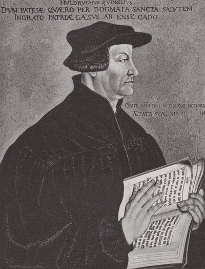 Huldrych Zwingli, vůdce reformace ve Švýcarsku (rytina) od Hans (after) Asper