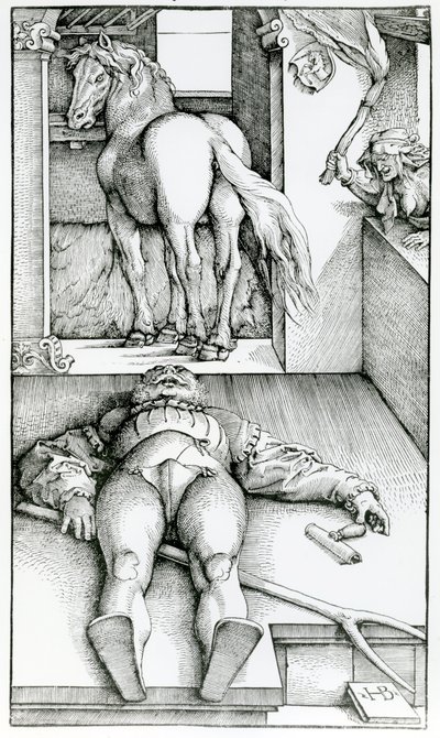 Spící ženich a čarodějnice od Hans (after) Baldung Grien