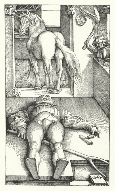 Okouzlený ženich (rytina) od Hans (after) Baldung Grien
