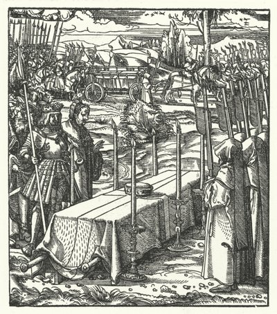 Arcivévoda Maxmilián Rakouský vedle rakve zavražděného Ludvíka de Bourbon, prince-biskupa z Lutychu od Hans (after) Burgkmair