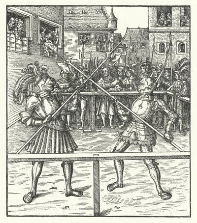 Arcivévoda Maxmilián Rakouský bojující pěšky pomocí halapartny (rytina) od Hans (after) Burgkmair