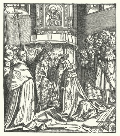 Papež Mikuláš V. korunující Fridricha III císařem Svaté říše římské v Římě od Hans (after) Burgkmair