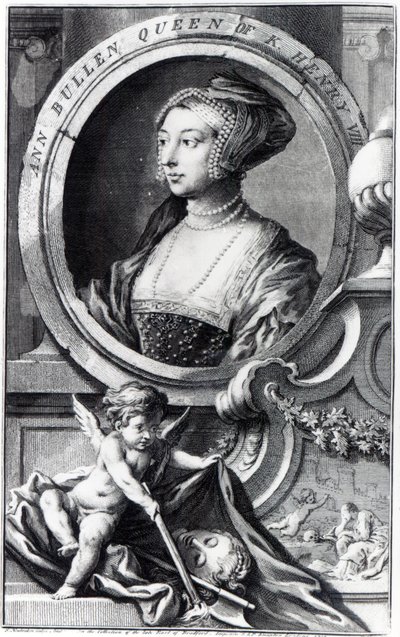 Anna Boleynová, vyryl Jacobus Houbraken od Hans (after) Holbein the Younger