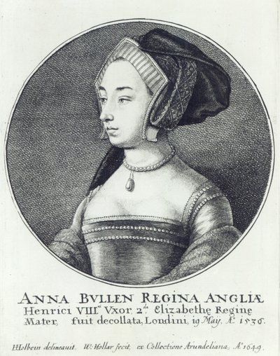 Anne Boleyn, kaivertanut Wenceslaus Hollar od Hans (after) Holbein the Younger