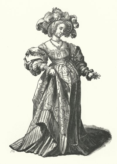 Kostým ženy z Basileje (rytina) od Hans (after) Holbein the Younger