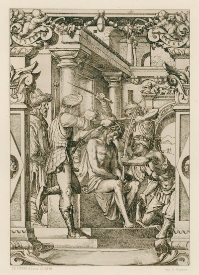 Ježíš Kristus, korunovaný trním (rytina) od Hans (after) Holbein the Younger