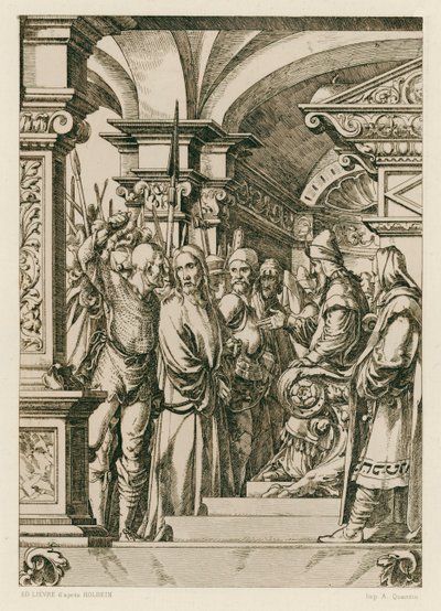 Ježíš Kristus před Kaifášem (rytina) od Hans (after) Holbein the Younger