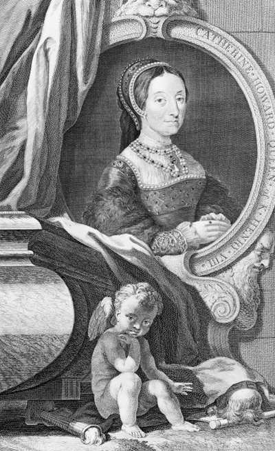 Portrét Catherine Howardové, vyryl Jacobus Houbraken (rytina) od Hans (after) Holbein the Younger