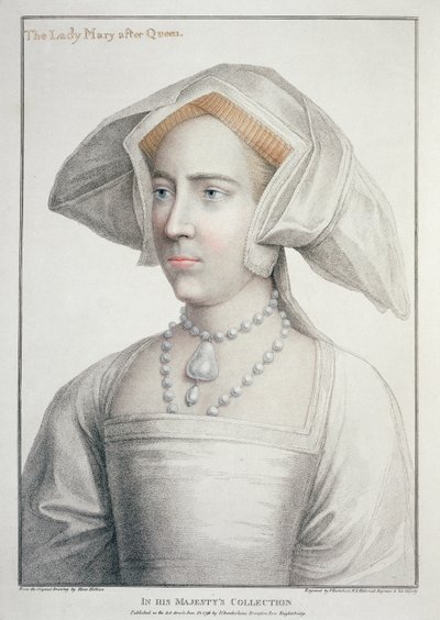 Portrét Lady Mary po královně (1516-58) vyrytý Francescem Bartolozzim (1727-1815) 1796 (rytina) od Hans (after) Holbein the Younger